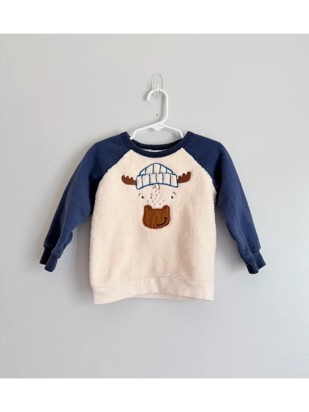 Carter's 24M Moose Sherpa Sweatshirt Toddler Pullover Blue Cream Fleece